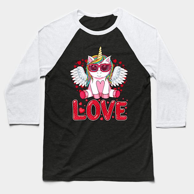 Cute Unicorn Love Heart Valentines Day Girls Kids Baseball T-Shirt by Aleem James